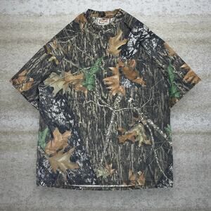Vintage 90s Mossy Oak Shirt Mens XL Hunting Camo Cotton Short Sleeve Woodland